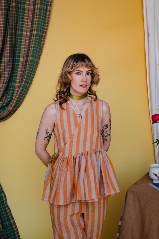 Gathered Sleeveless Cloud 9 Top Satsuma Stripe