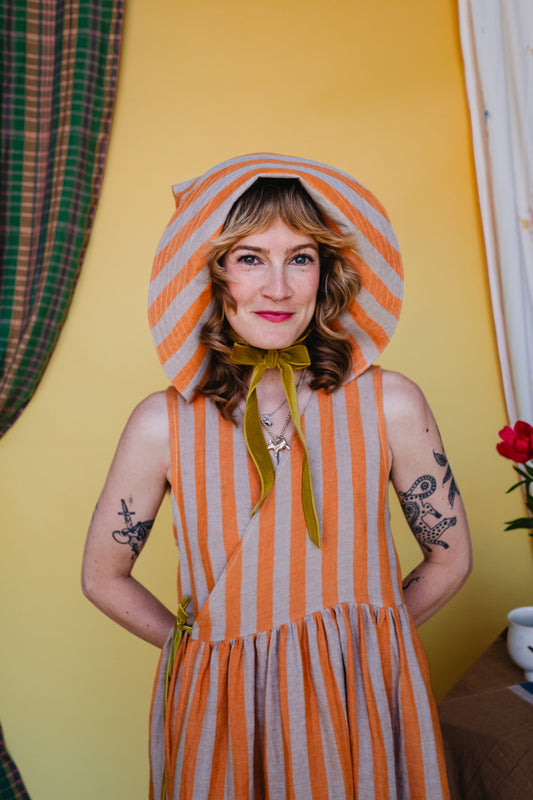 Tapuh x Cat O'Brien Sun Bonnet - Satsuma Stripe