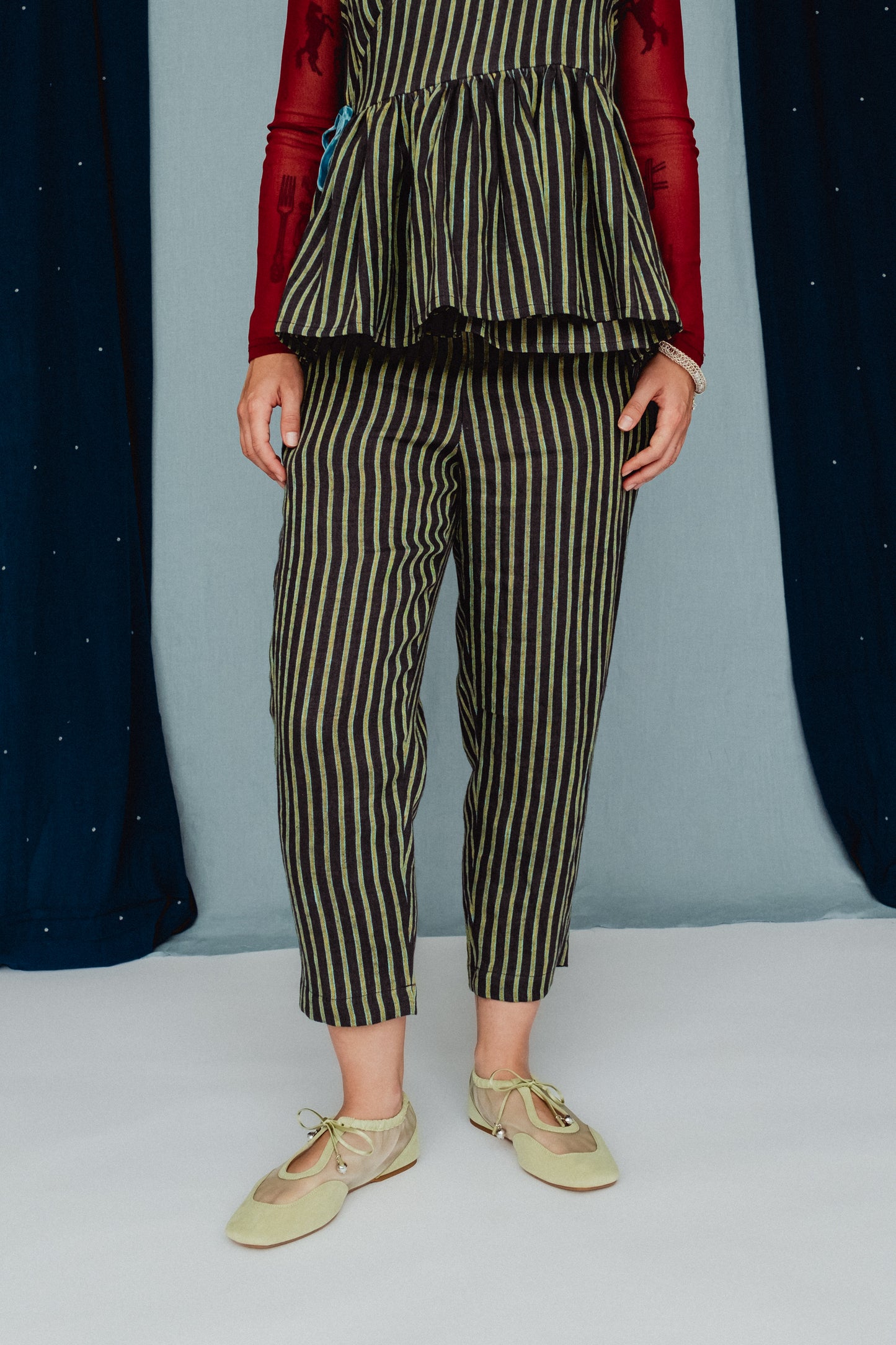 Roberta Slacks Water Mint Stripe