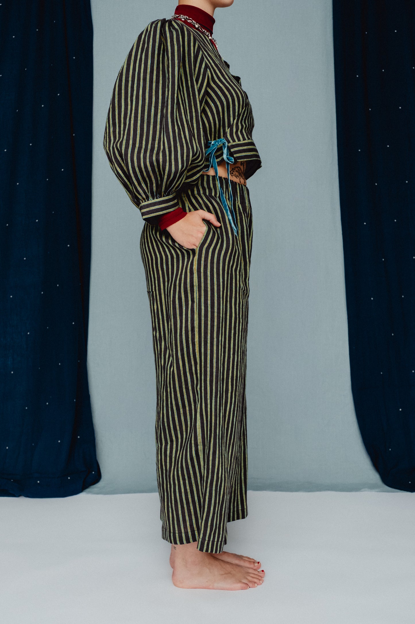 Rebecca Trousers Water Mint Stripe
