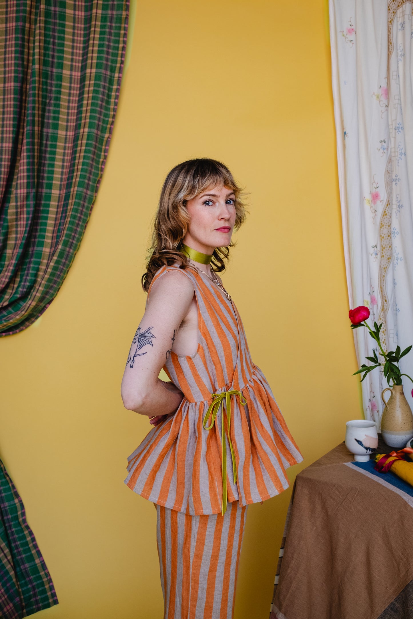 Gathered Sleeveless Cloud 9 Top Satsuma Stripe