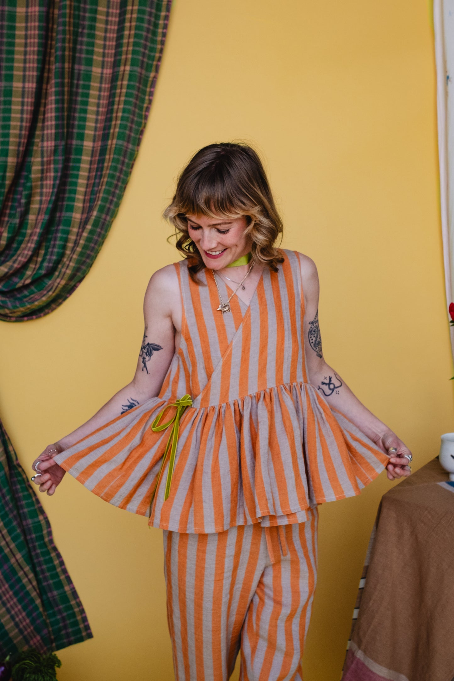 Gathered Sleeveless Cloud 9 Top Satsuma Stripe