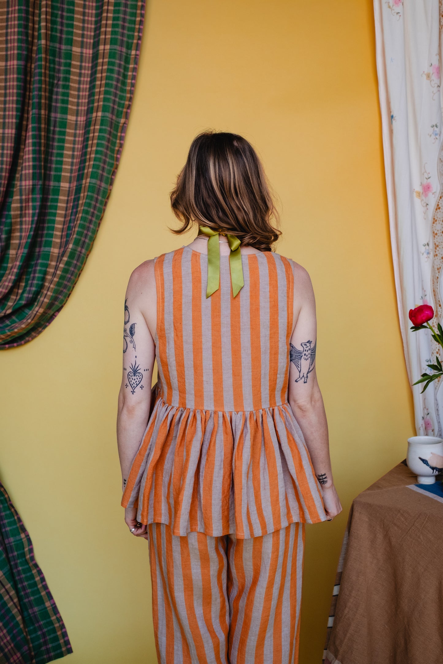 Gathered Sleeveless Cloud 9 Top Satsuma Stripe