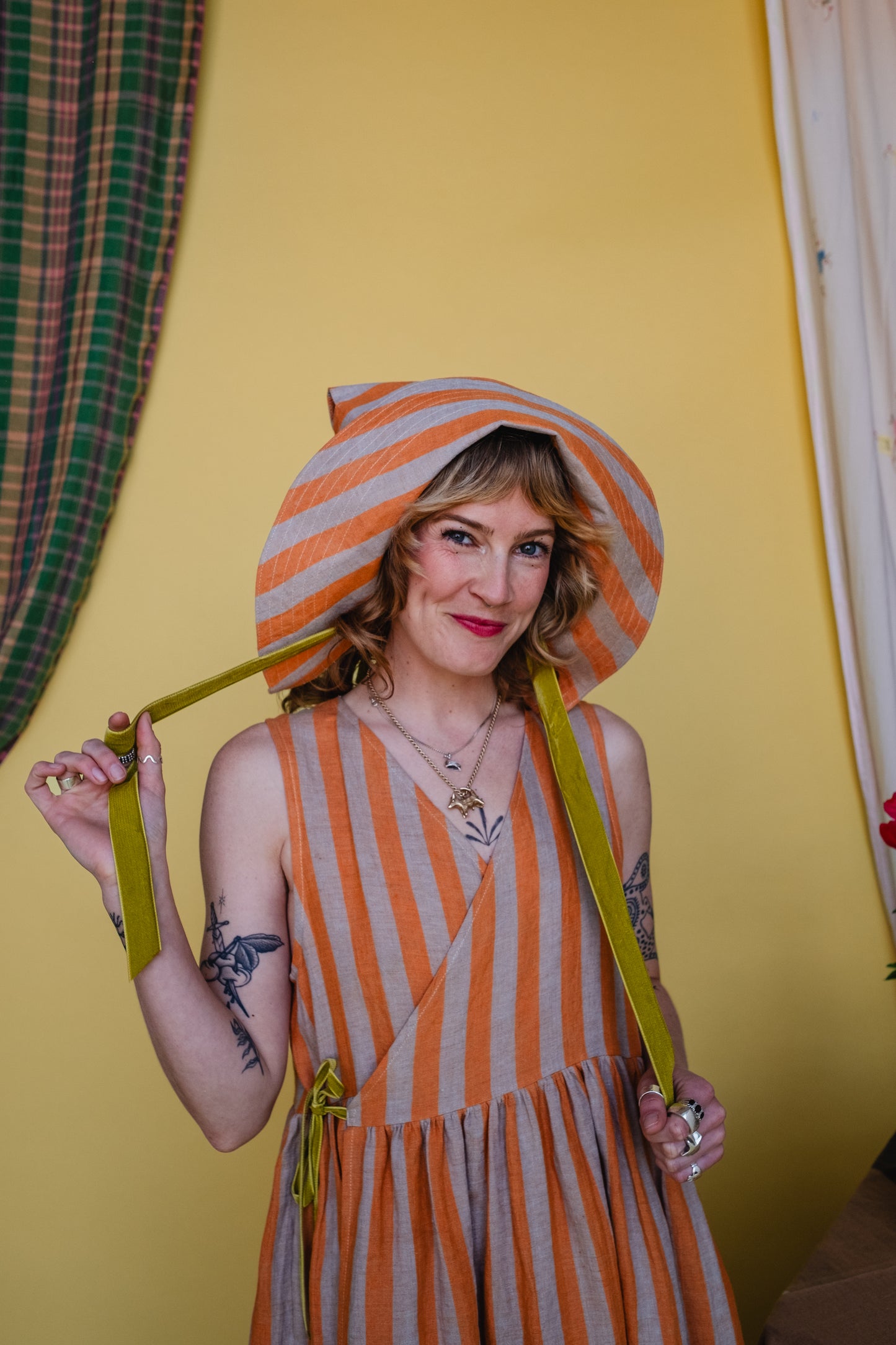 Tapuh x Cat O'Brien Sun Bonnet - Satsuma Stripe