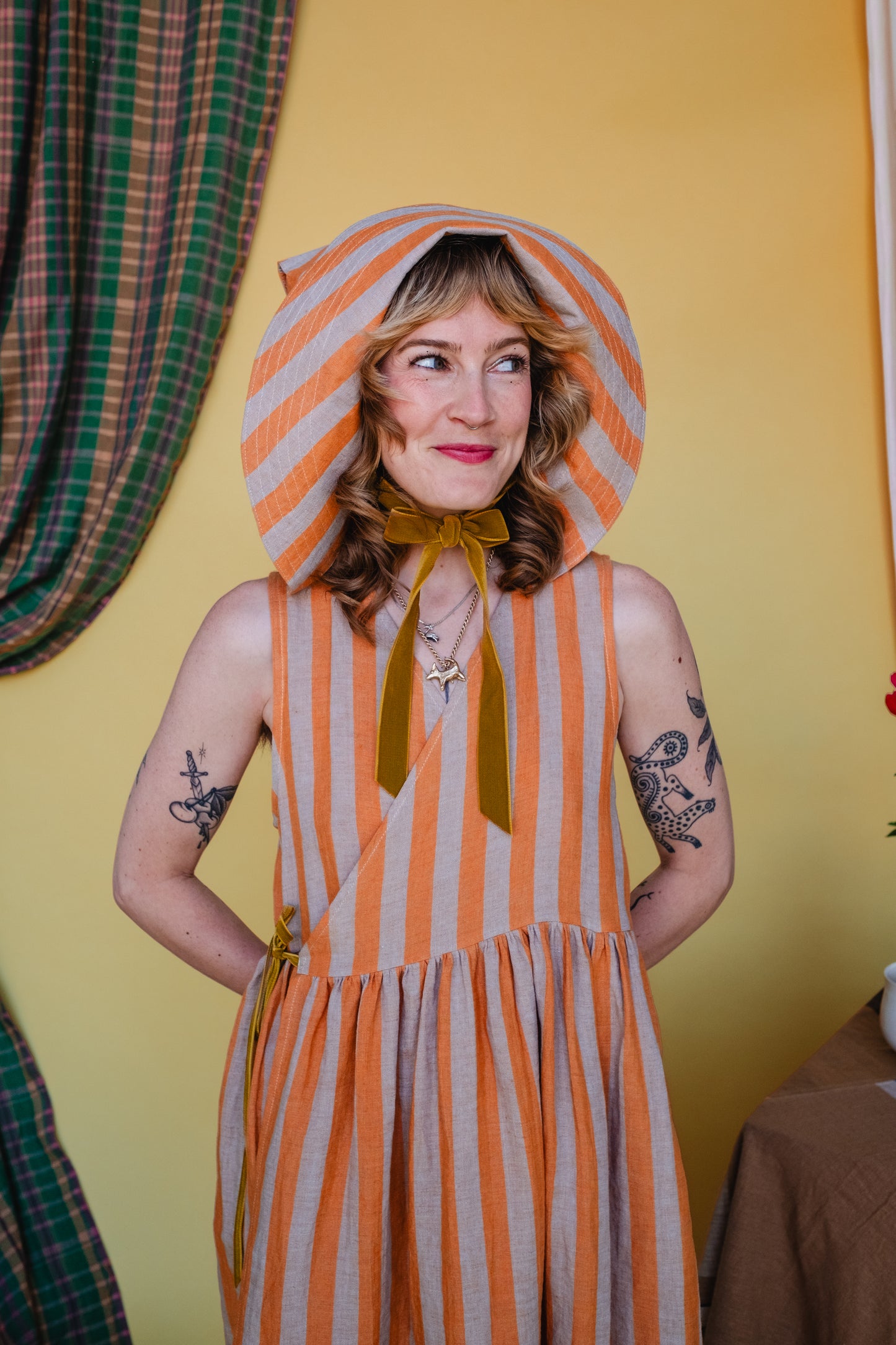 Tapuh x Cat O'Brien Sun Bonnet - Satsuma Stripe